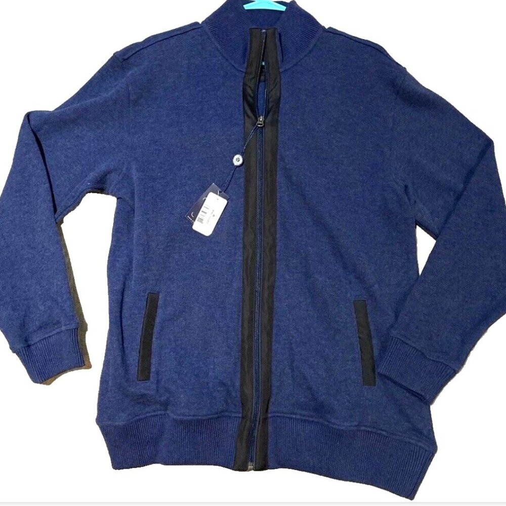 Viyella Sweater Mens Medium Blue Zip Up Cotton Long Sleeve Preppy